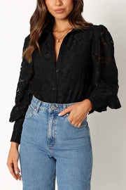 Sexy Hollow Lapel Casual Lace Shirt Top