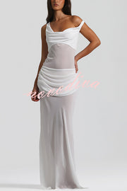 Sculptural Elegance One Shoulder Removable Corset Drape Maxi Dress