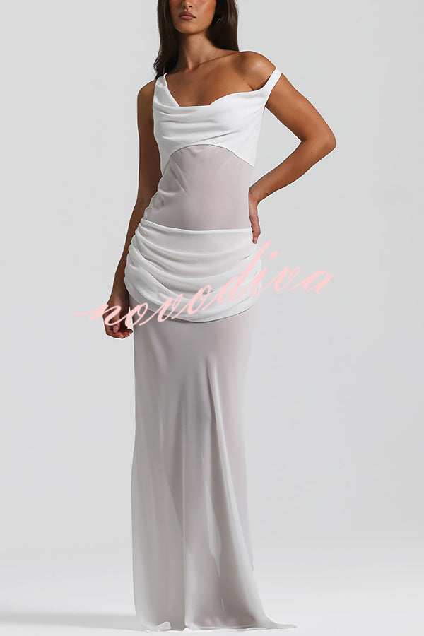 Sculptural Elegance One Shoulder Removable Corset Drape Maxi Dress