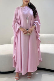 Solid Satin Batwing Sleeve Loose Maxi Dress