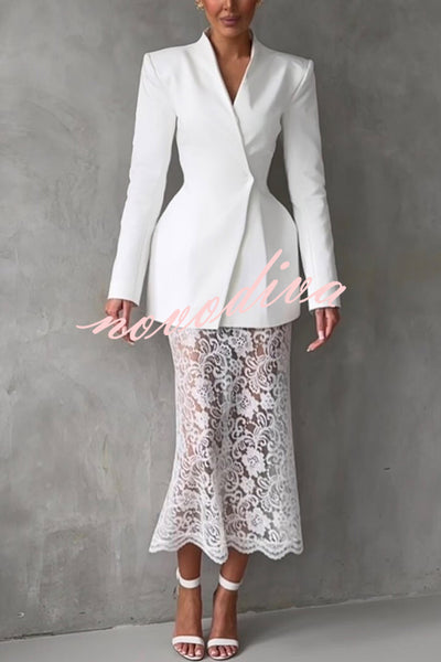 Timeless Moment Floral Lace High Rise Elastic Waist Midi Skirt