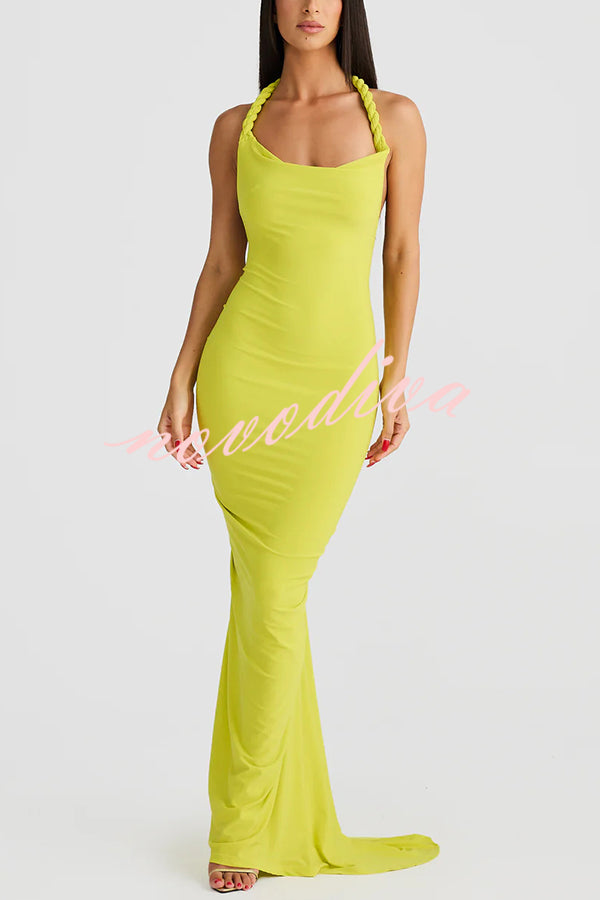 Everything You Want Rope Detail Backless Ruched Stretch Maxi Dress