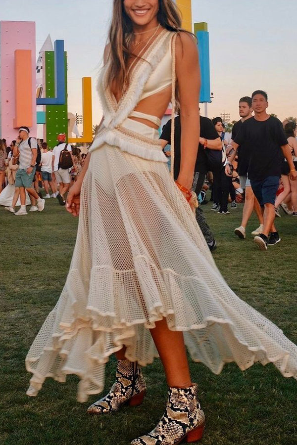 Sexy See-through Mesh Lace Resort Beach Skirt