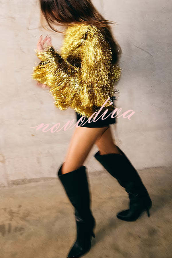 Start The Party Gold Foil Tassels Long Sleeve Jacket