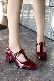 Square Toe Mary Jane Block Heel Retro High Heels