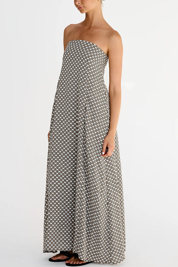 Kesia Printed Off Shoulder Strapless A-line Maxi Dress