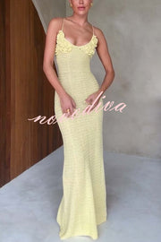 Olivia Crochet Knit Rose Texture Backless Stretch Maxi Dress