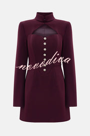 Elegant Long-sleeved Hollowed-out Button-down Slim-fit Mini Dress