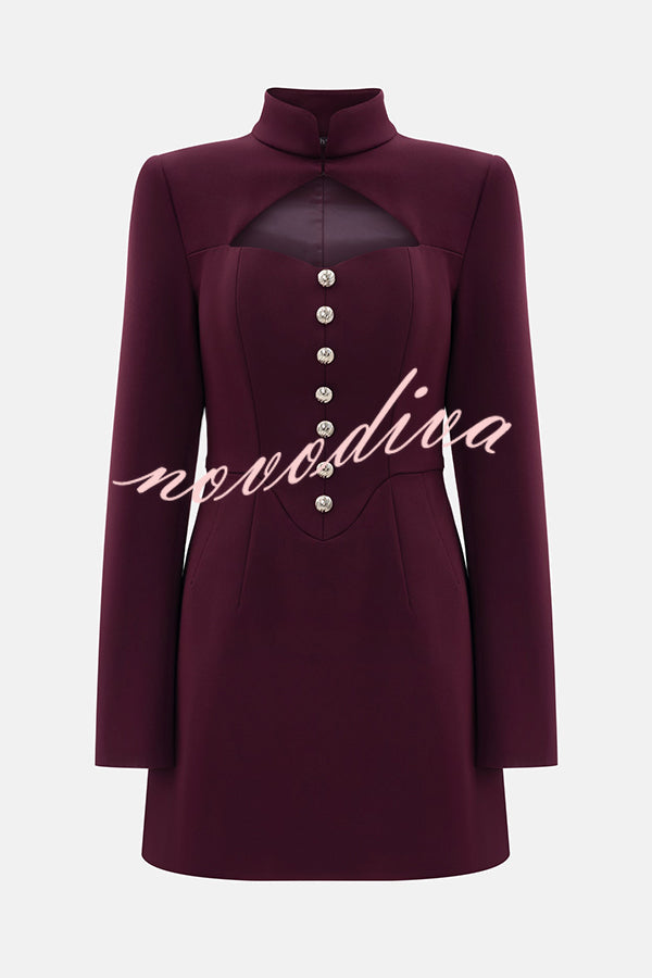 Elegant Long-sleeved Hollowed-out Button-down Slim-fit Mini Dress