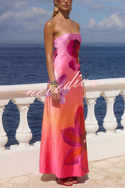 Floral Print Sexy Strapless Backless Holiday Maxi Dress