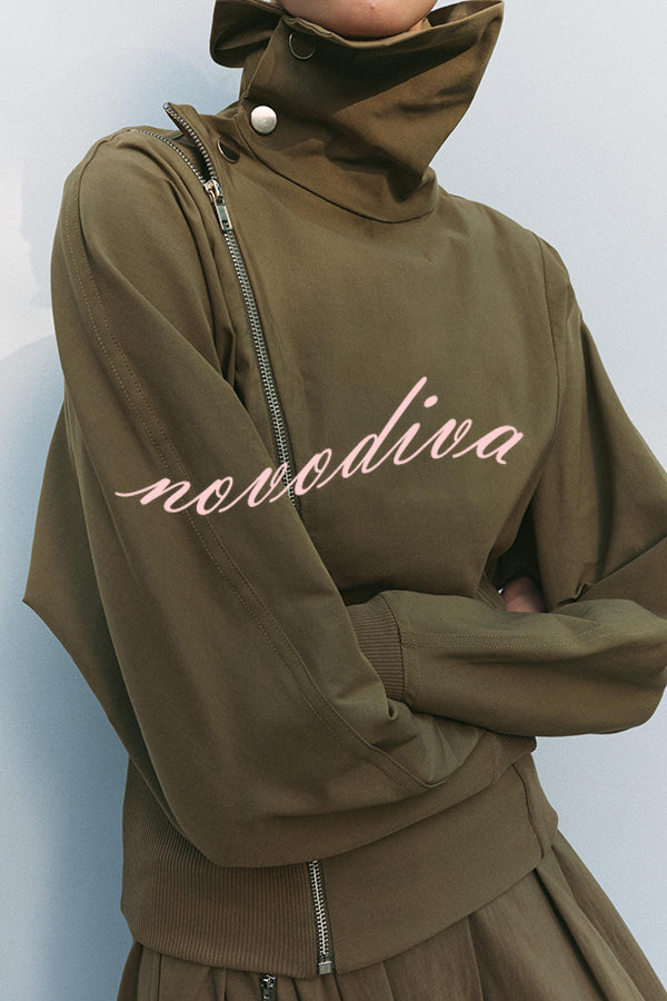 Fashionable High-neck Long-sleeved Zippered Simple Jacket