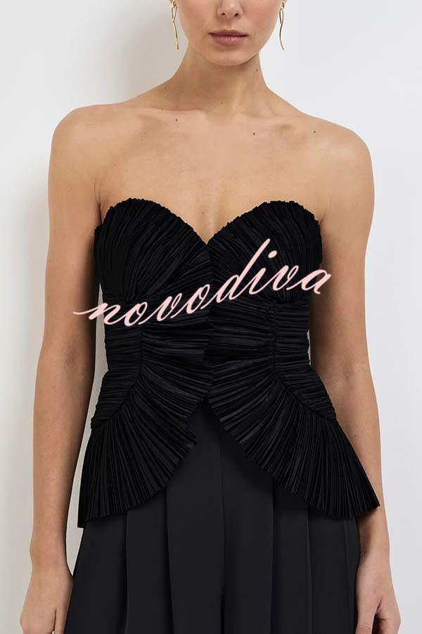 Show Exquisiteness Satin Pleated Heart-shaped Off Shoulder Halter Tank