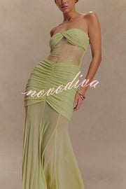 Fashion Lace Splicing Sexy Sleeveless Off-shoulder Slim Maxi Dress