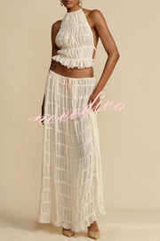 Versatility and Vintage Charm Pleated Drawstring Waist Tiered Maxi Skirt