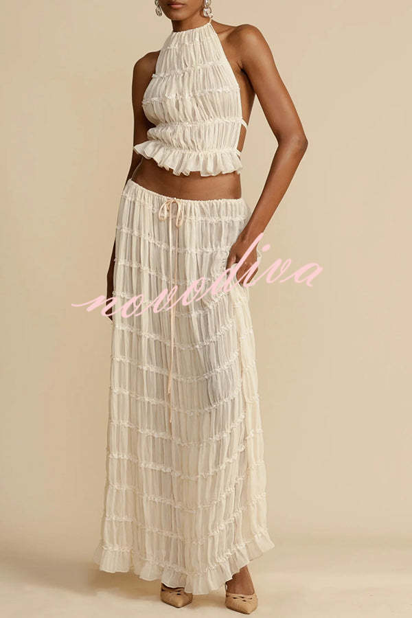 Versatility and Vintage Charm Pleated Drawstring Waist Tiered Maxi Skirt