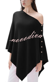 Women Cashmere Knit Shrug Bolero Side Button Detail Lightweight Shawl  Poncho