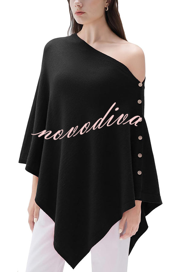 Women Cashmere Knit Shrug Bolero Side Button Detail Lightweight Shawl  Poncho