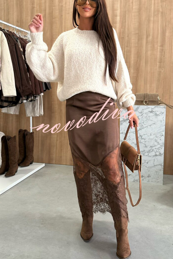 Antara Satin Lace Patchwork High Rise H-line Maxi Skirt