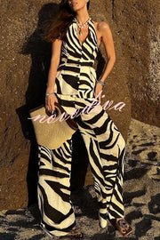 Zebra Print Casual Pocket Wide-leg Pants