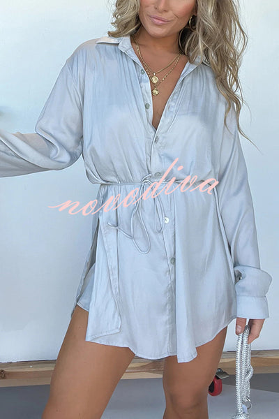 Solid Color Long Sleeve Button Casual Shirt-Style Rompers