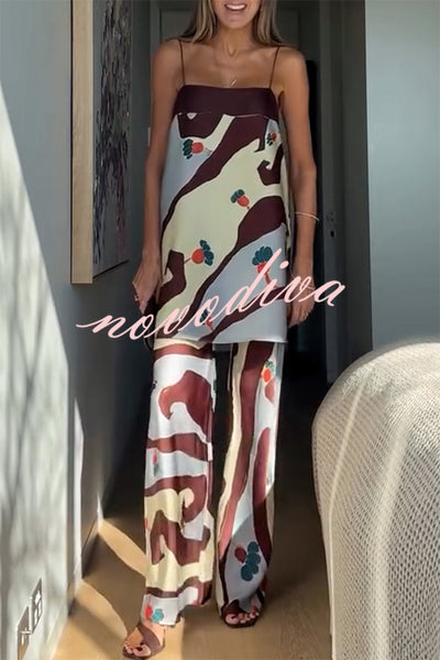 Loving Views Satin Unique Print a-line Tank and Elastic Waist Loose Pants Set