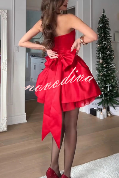 Stylish Sleeveless Off-shoulder Elegant Large Bow Mini Dress