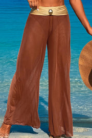 Solid Color Loose Metal Buckle Beach Pants