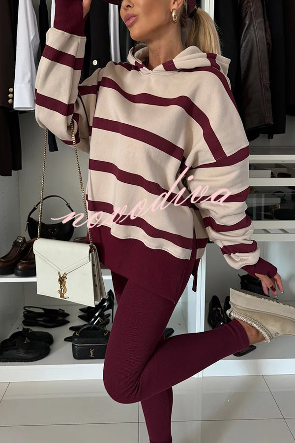 Fashion Loose Casual Hooded Long Sleeve Sweatshirt and Elastic Waist Leggings Set