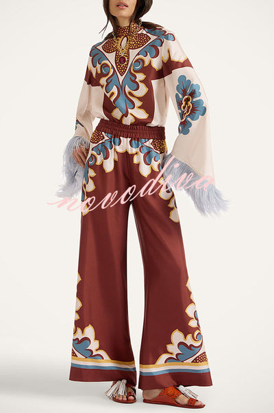 Bohemian Dreams Unique Print Elastic Waist Pocket Wide Leg Pants