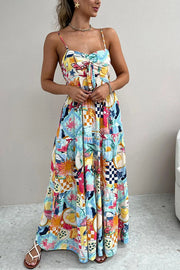 Radiant As Always Unique Print Front Tie-up Slip Maxi Dress