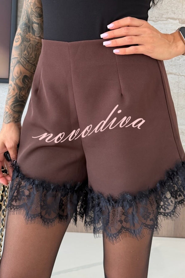 Amazing Items Lace Trim High Rise Elastic Waist Loose Mini Shorts
