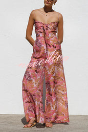 Botanical Print Strappy Resort Style Wide-leg Pants Jumpsuit