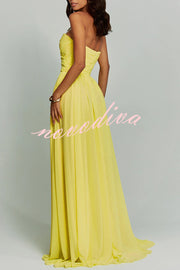 Romantic Party Chiffon Off Shoulder Sweetheart Neck Ruched Cape Maxi Dress