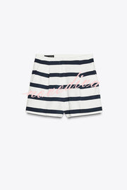 Logbook Stripe Button Shoulder T-Shirt and High-Rise Pocketed Loose  Shorts Set