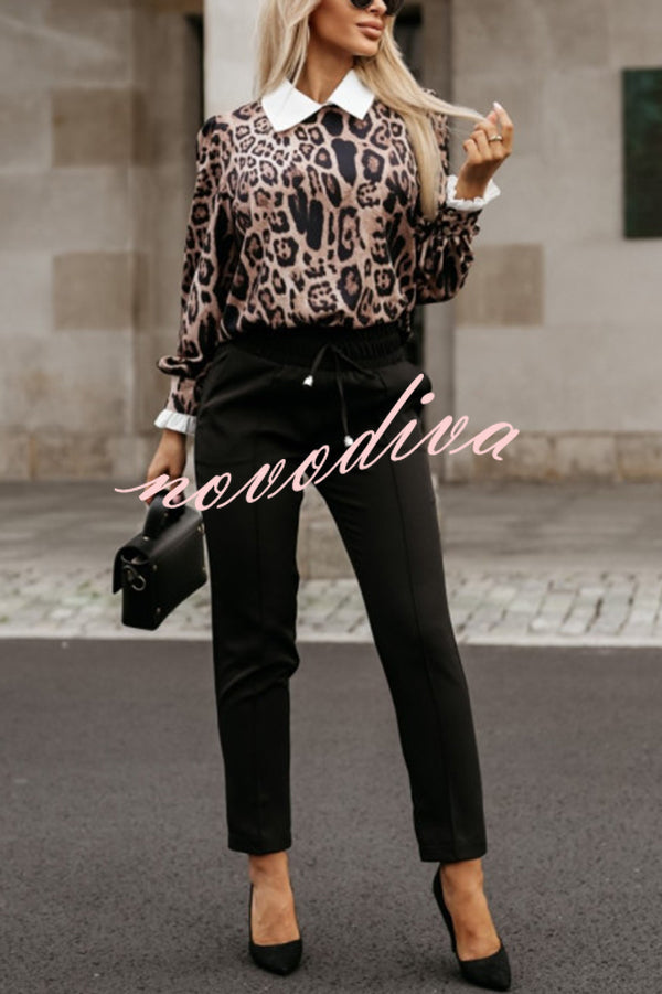 Leopard Print Lapel Long Sleeve Casual Shirt