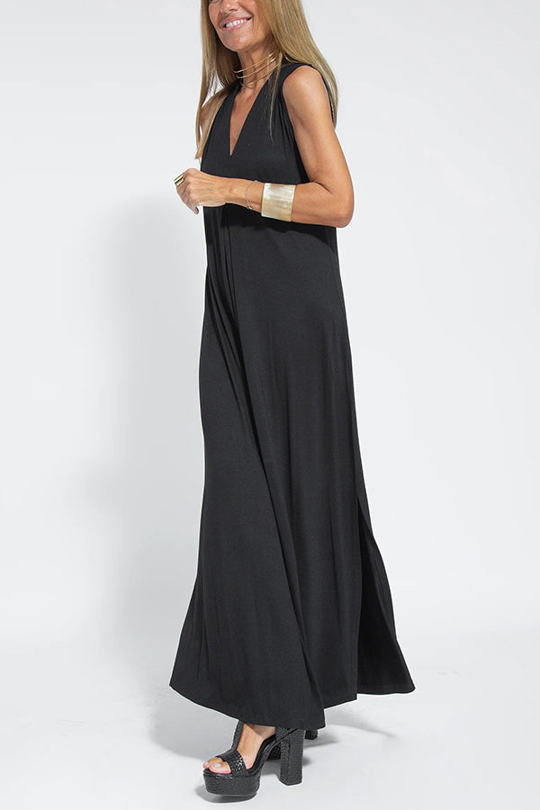 Elegant Is Eternal Knit Solid Color Sleeveless Slit Maxi Dress