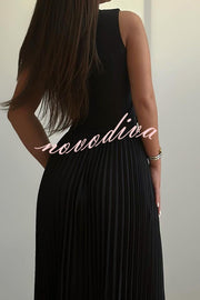 Stylish Rosette Sleeveless Tank Top and Pleated Maxi Skirt Set