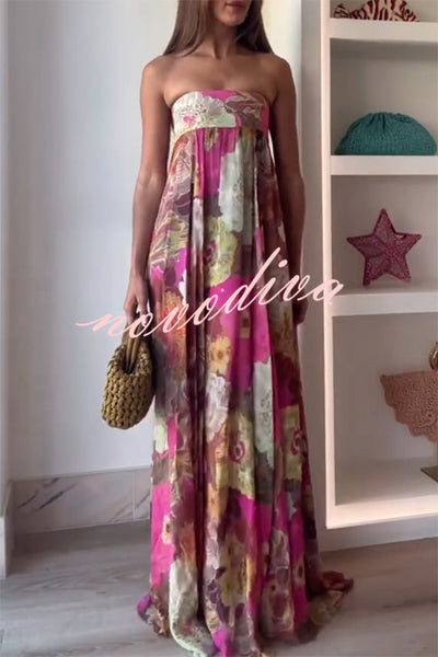Shelia Ethnic Floral Print Off Shoulder A-line Maxi Dress