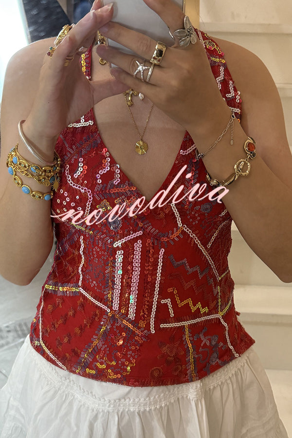 Fashion Sequined Casual V-neck Backless Slim Vest