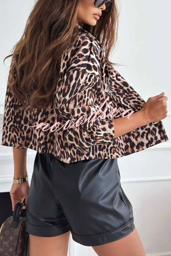 Leopard Print Long Sleeve Short Loose Casual Jacket