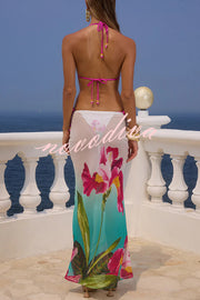 Floral Print Elastic Low Rise Resort Maxi Skirt Cover Up