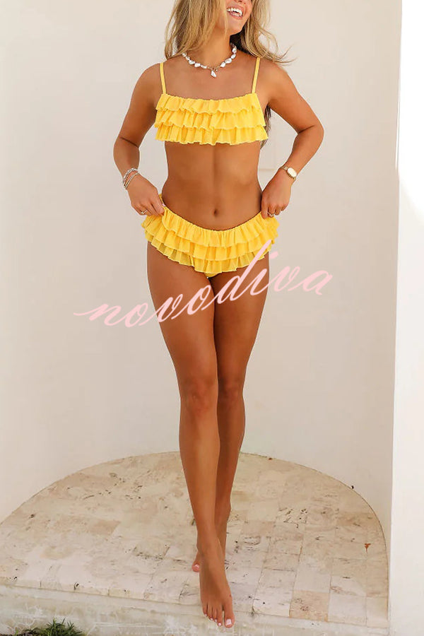 Sweet Summer Mood Tiered Ruffle Design Stretch Bikini Swimsuit