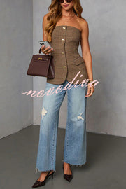 Workplace Vitality Houndstooth Off Shoulder Button Vest Top