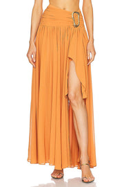 Vacation Chic Chiffon High Rise Flowy Asymmetrical Drape Maxi Skirt