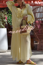 Solid Elastic Waist Drawstring Maxi Skirt