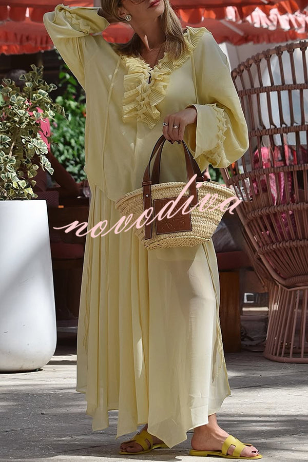 Solid Elastic Waist Drawstring Maxi Skirt