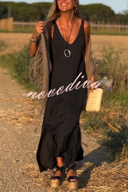 Solid Color V-neck Sleeveless Casual Loose Maxi Dress