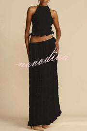 Versatility and Vintage Charm Pleated Drawstring Waist Tiered Maxi Skirt