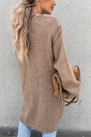 Solid Color V-neck Knitted Long-sleeved Oversized Midi Cardigan