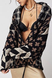 Unique Pattern Lapel Loose Long-sleeved Knitted Sweater